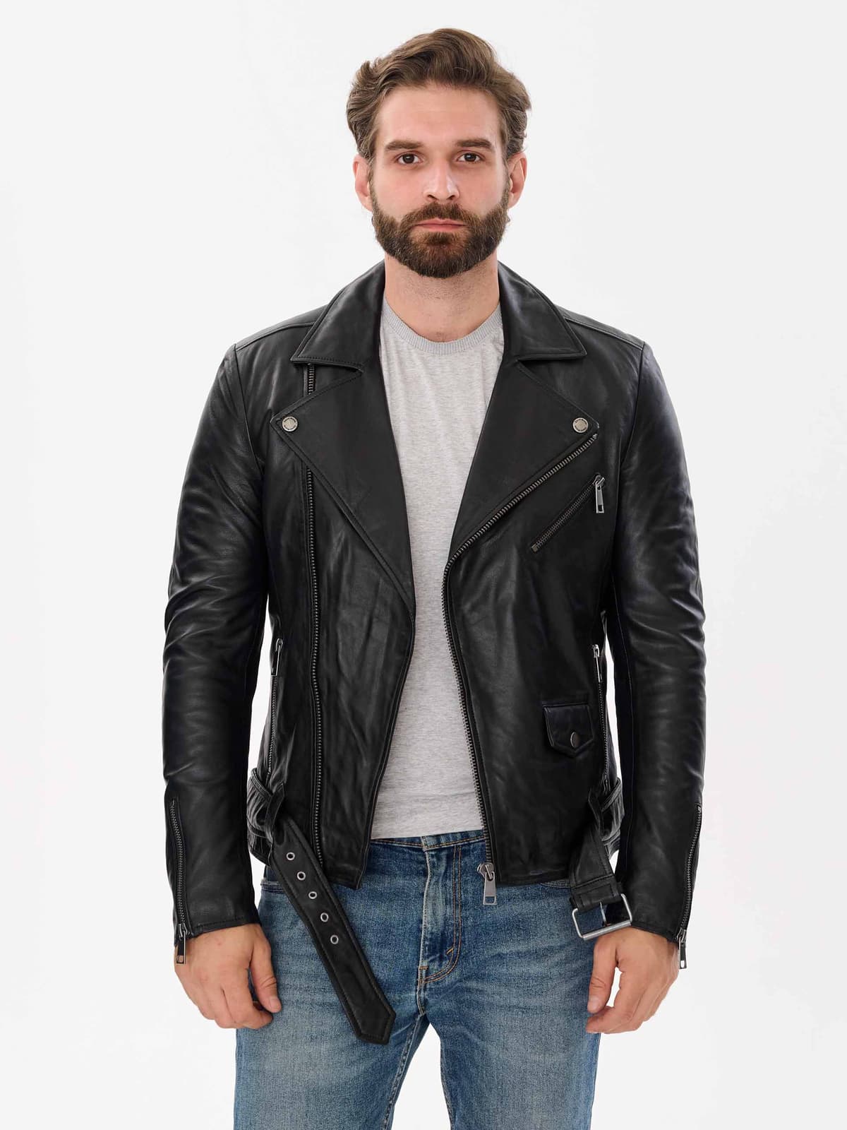 Men Stylish Black Leather Biker Jacket