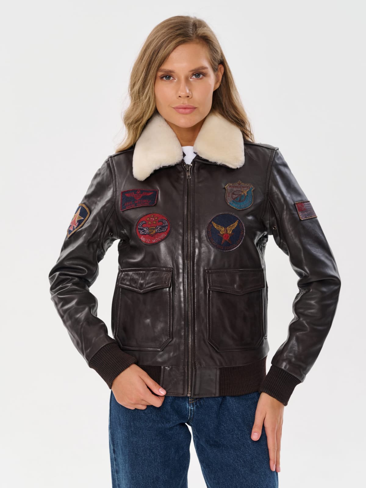 Women's Top Gun Pilot Bomber Brown Leather Jacket
