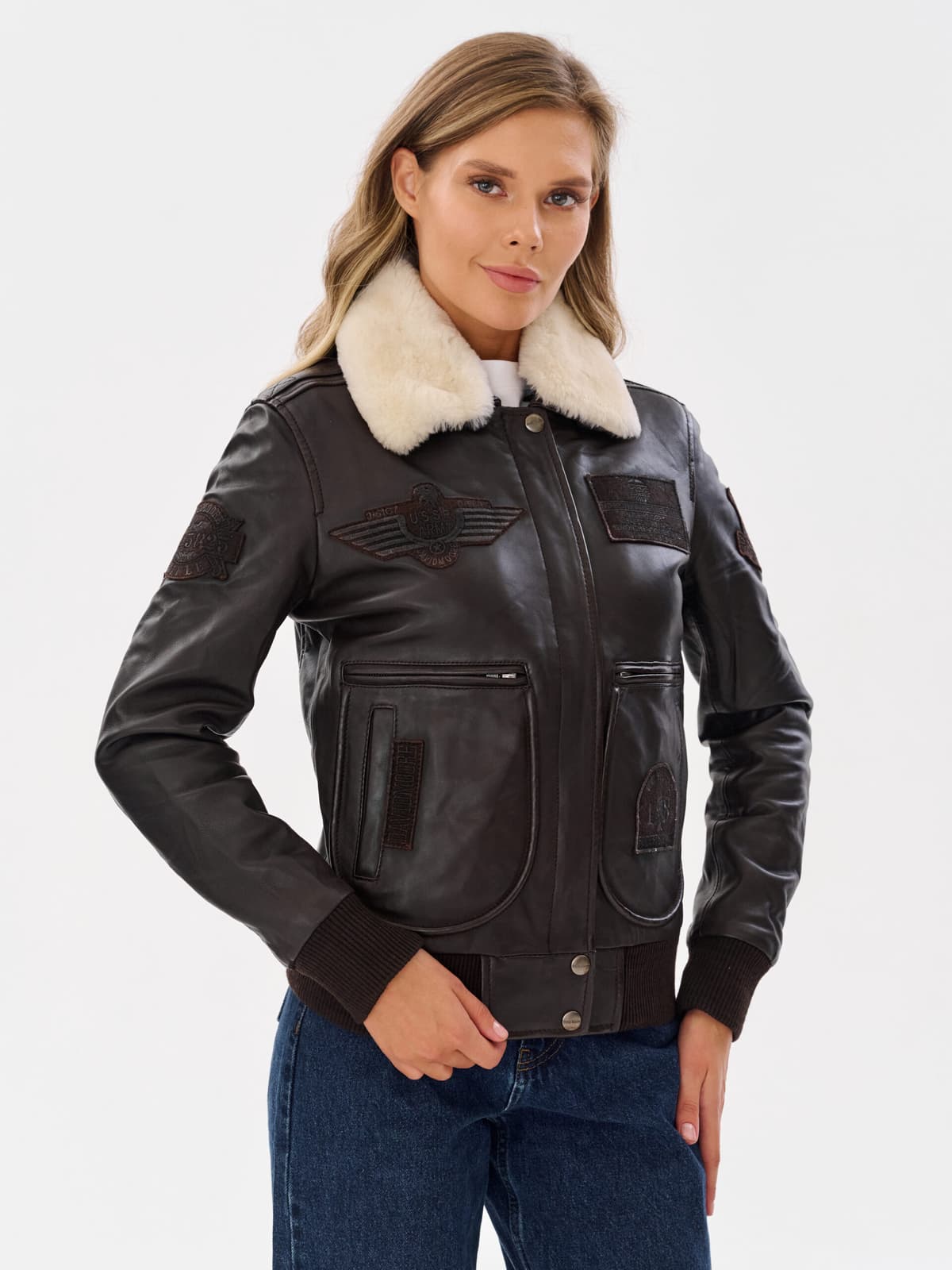 Women A-2 Brown Leather Flight Aviator Pilot Jacket