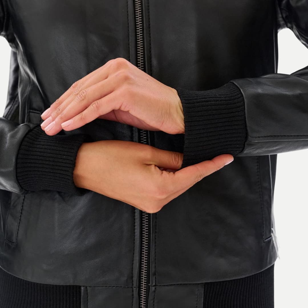 women black leather jacket