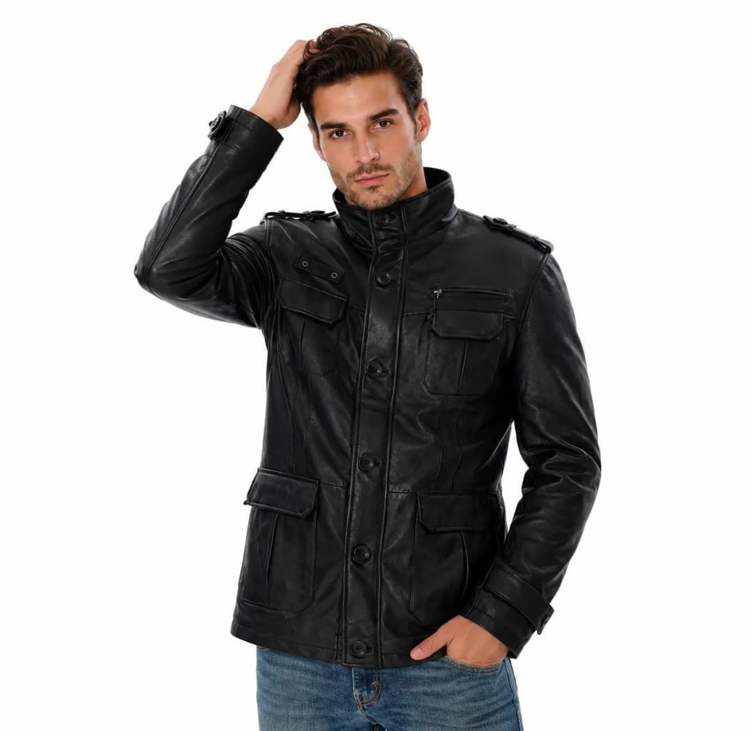 Mens Black Leather Coat_2
