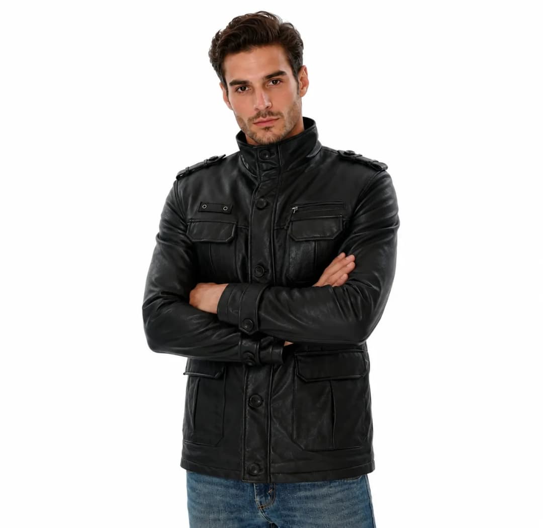Mens Black Leather Coat_3