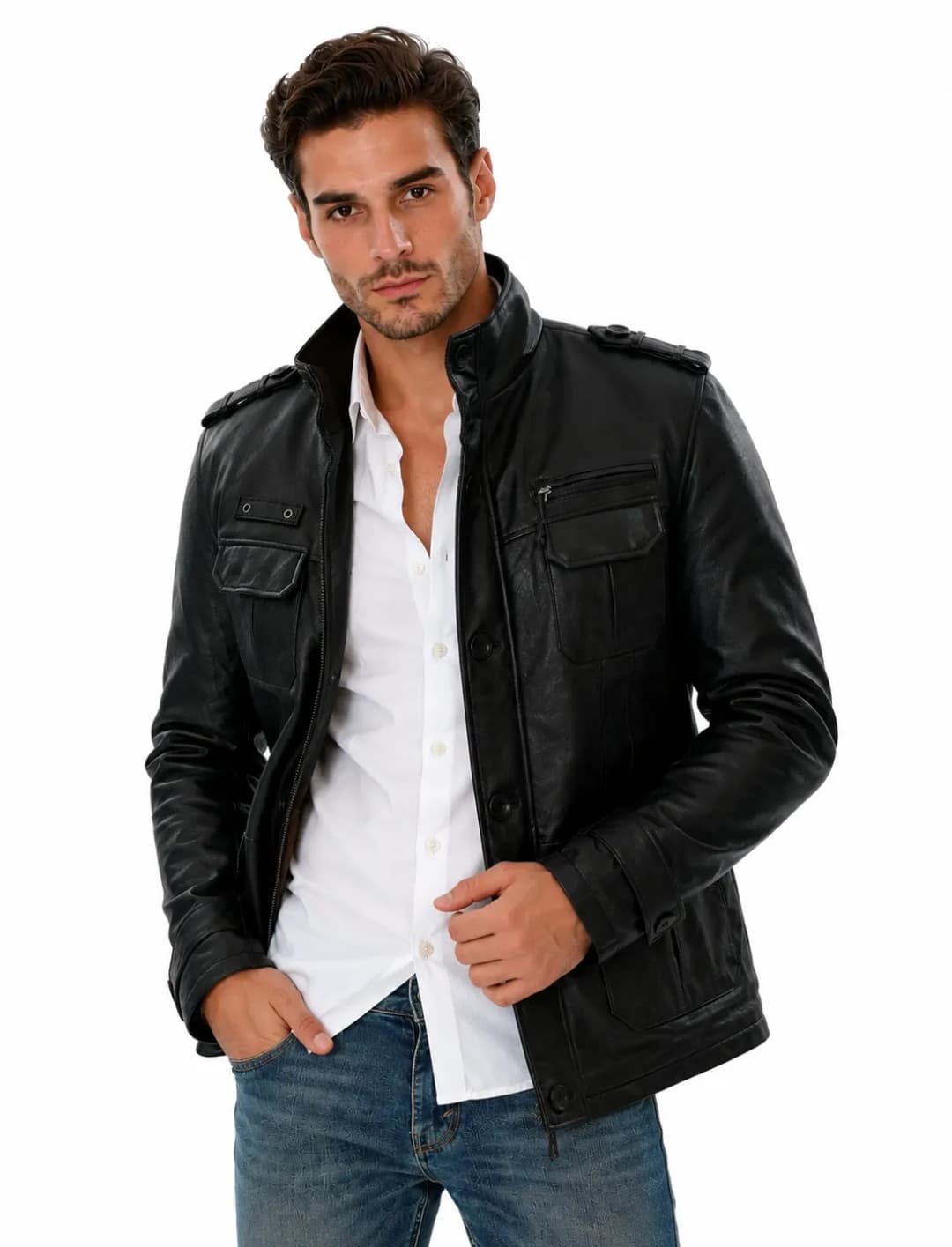 Mens Black Leather Coat_4