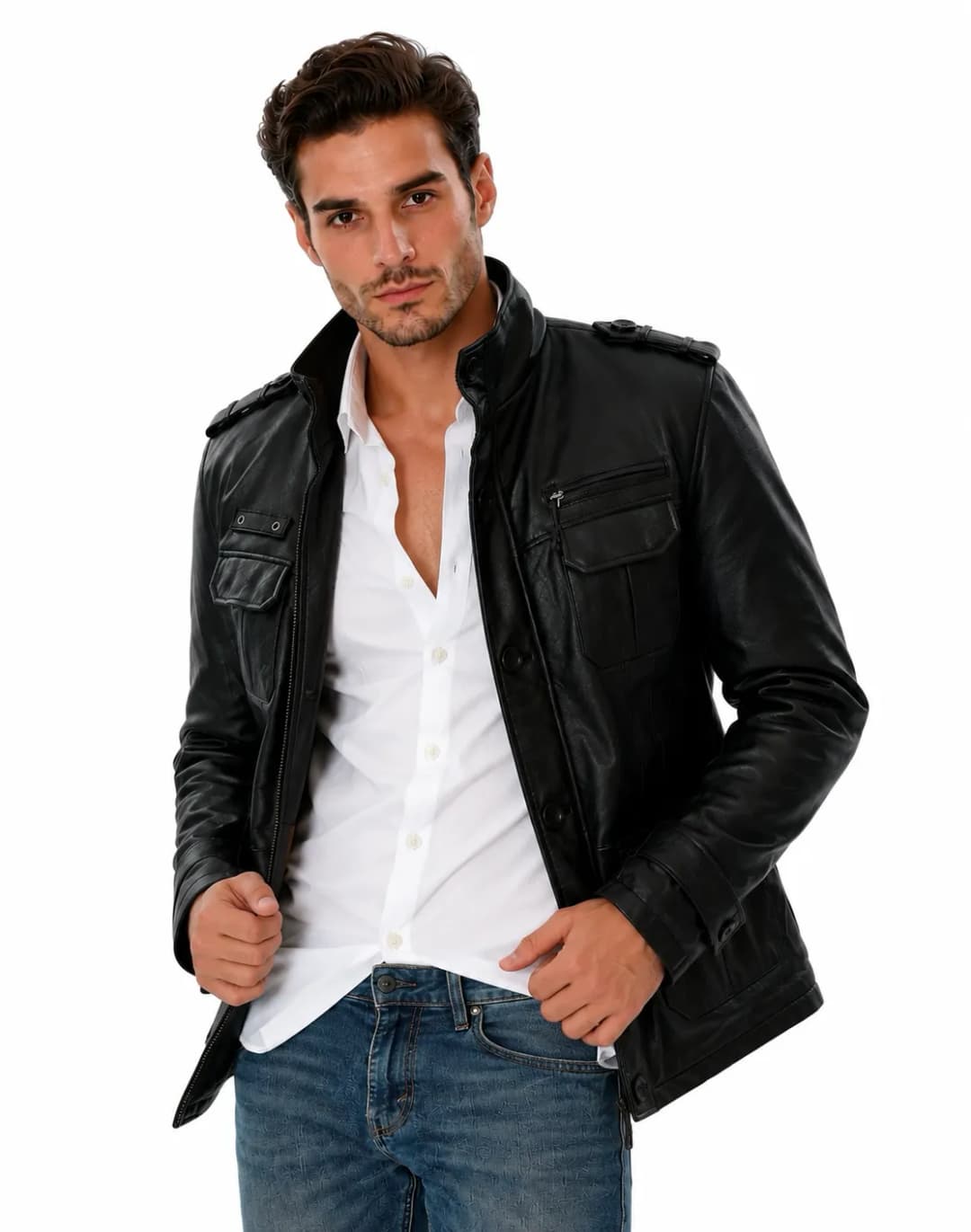 Mens Black Leather Coat_5
