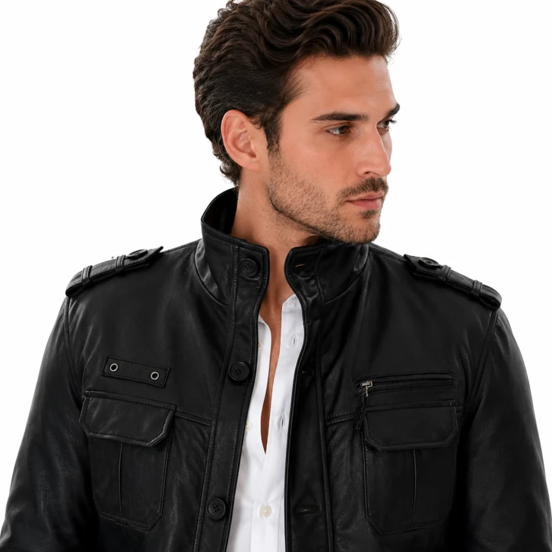 Mens Black Leather Coat_7
