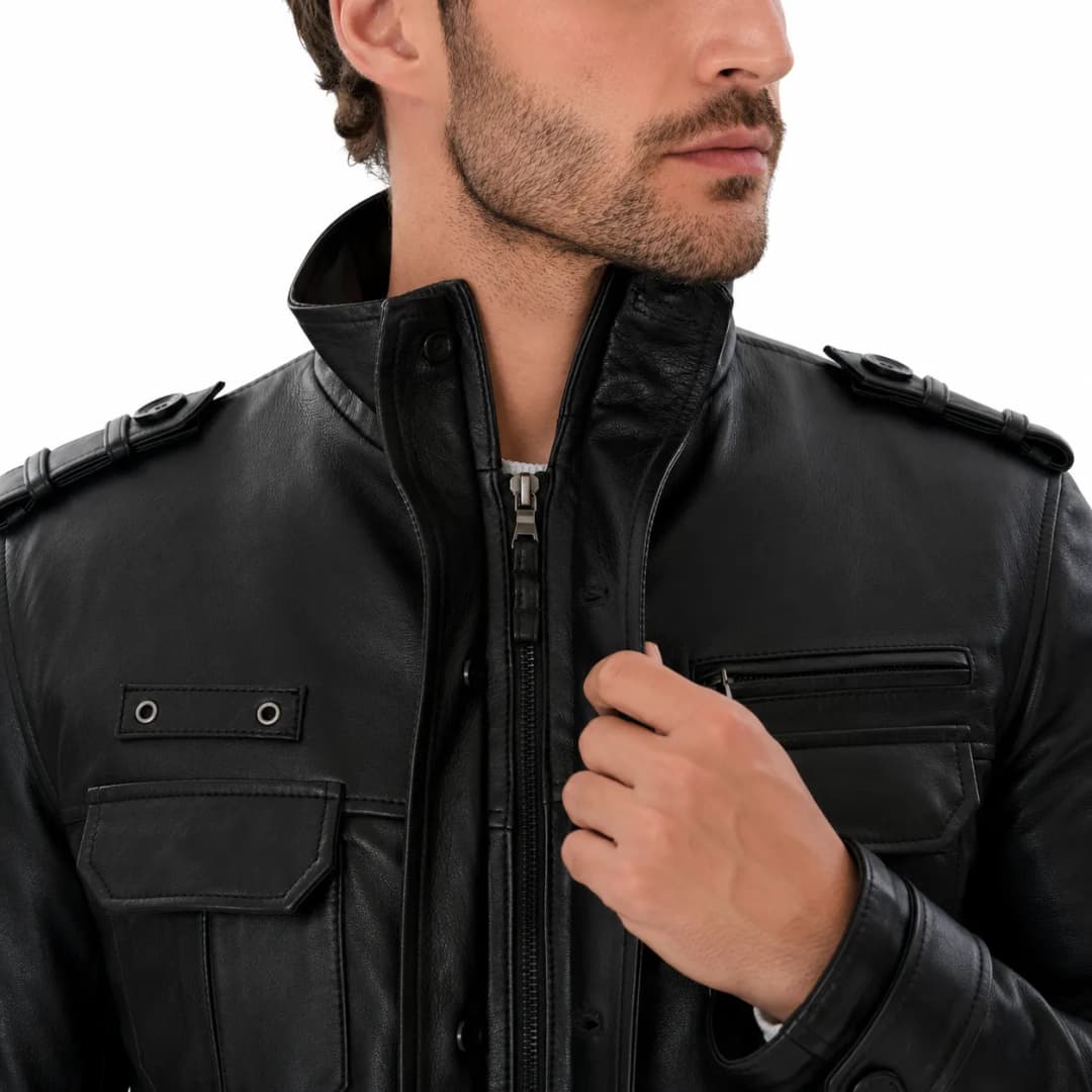 Mens Black Leather Coat_8
