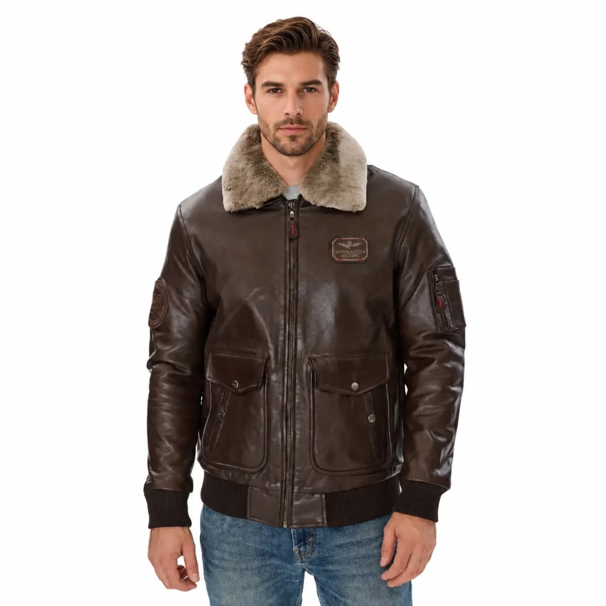 Mens Brown Leather Flight Jacket