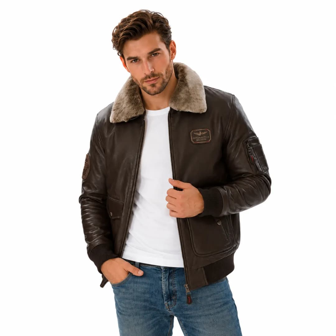 Mens Brown Leather Flight Jacket_4