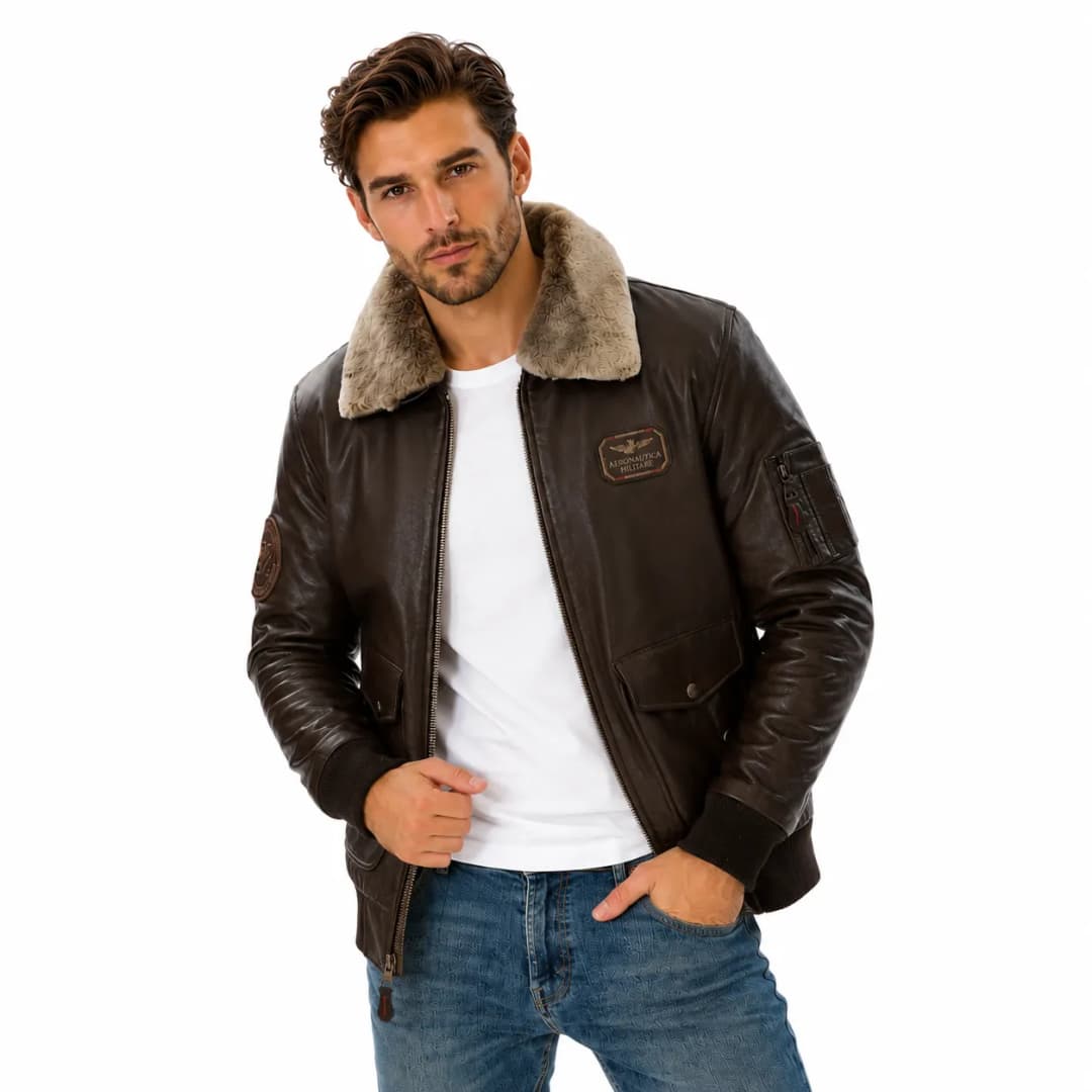 Mens Brown Leather Flight Jacket_5