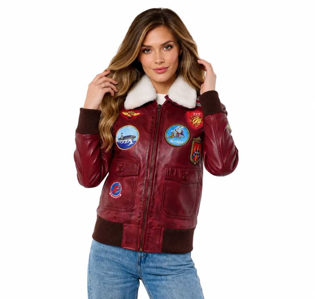 Womens G1 Pilot Leather Bomber Jacket-2