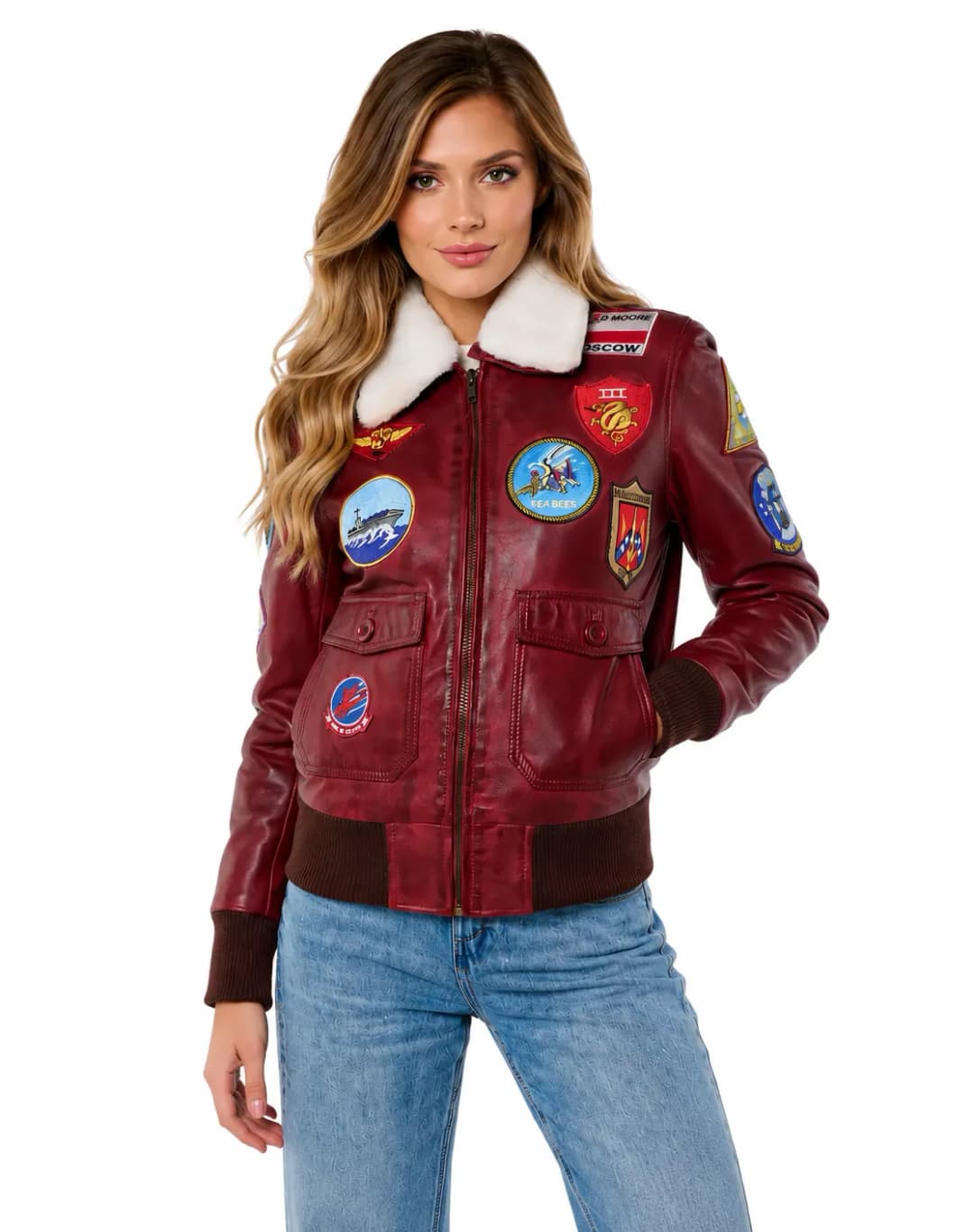 Womens G1 Pilot Leather Bomber Jacket-3
