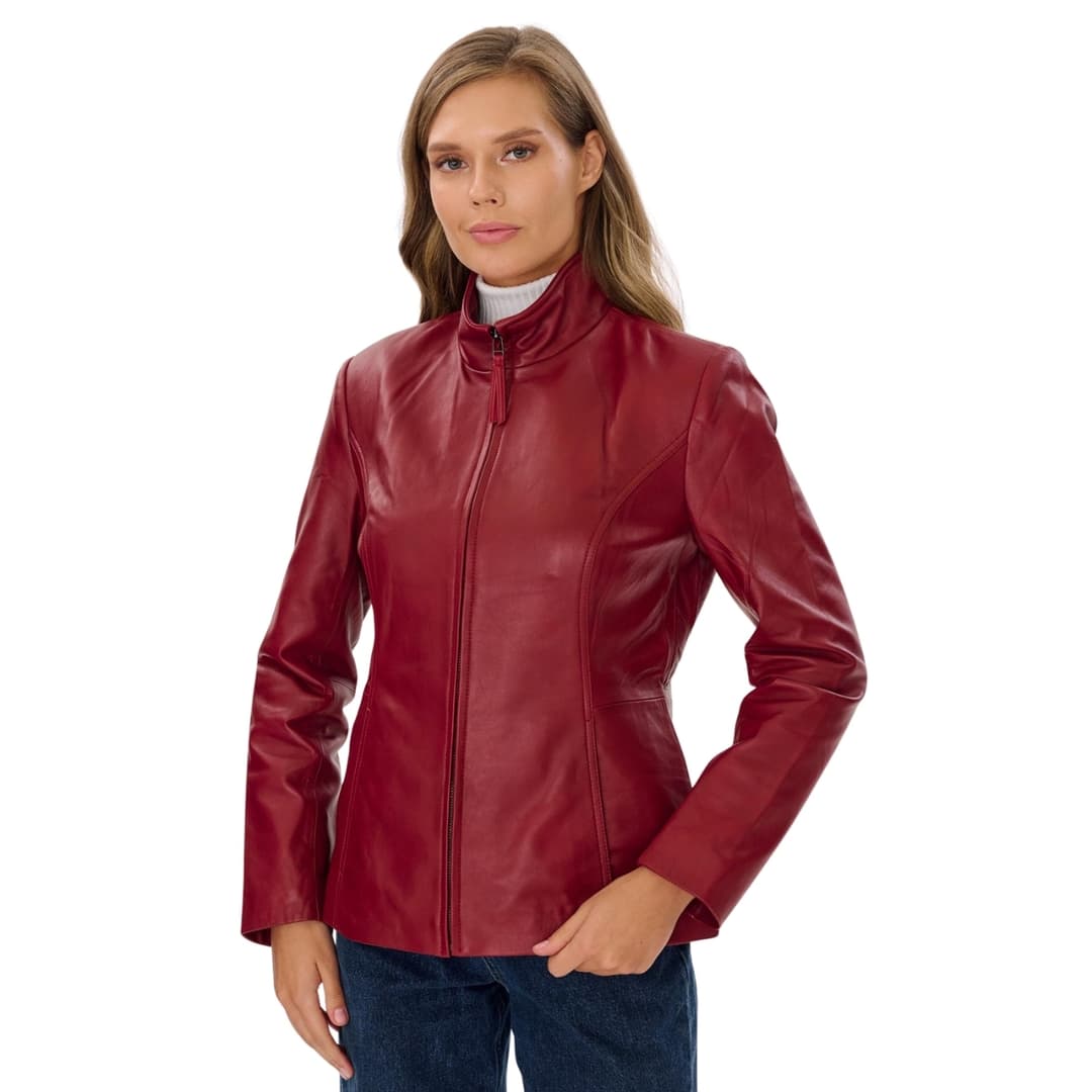 Womens Lambskin Slim Fit Burgendy Leather Jacket
