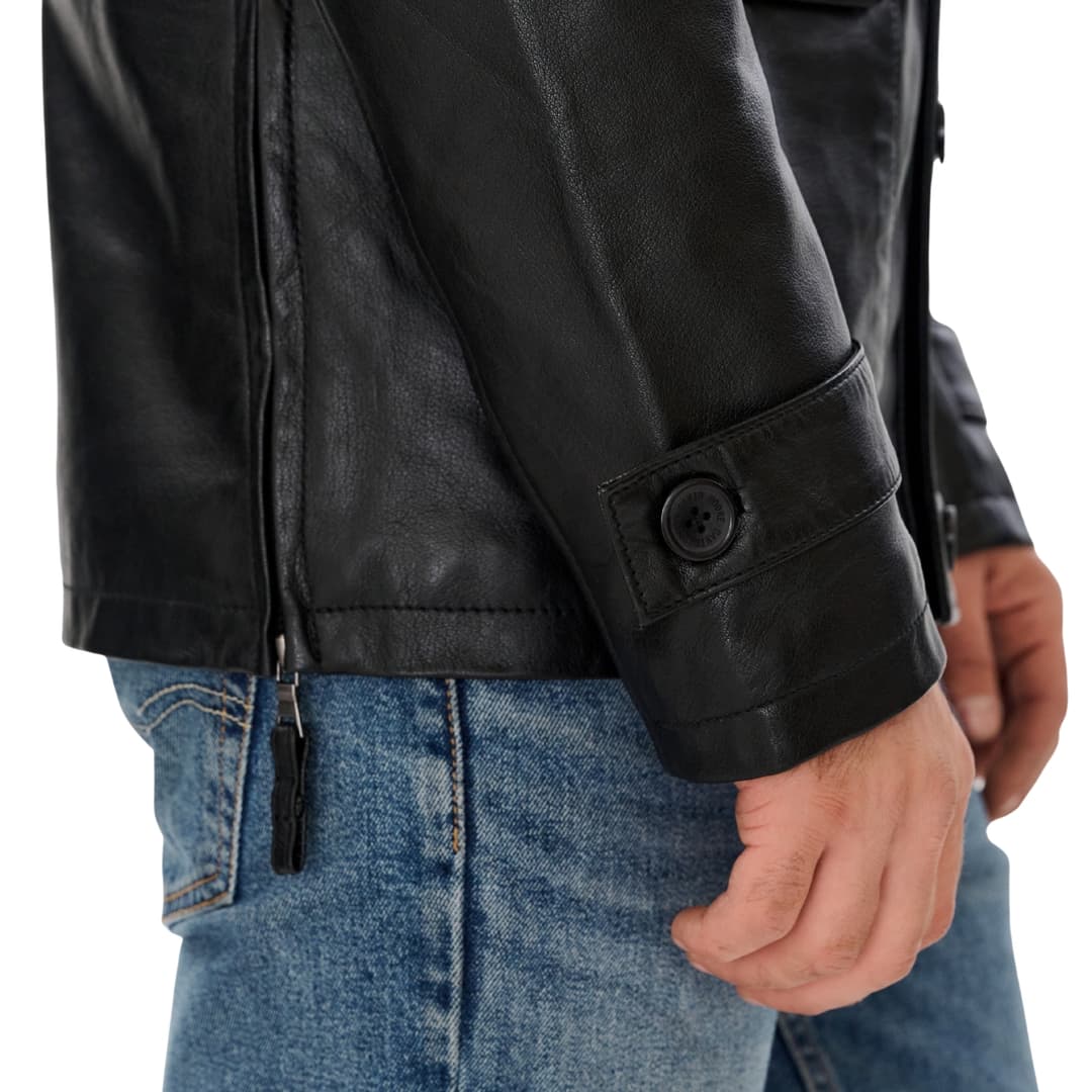 Mens Black Real Leather Coat