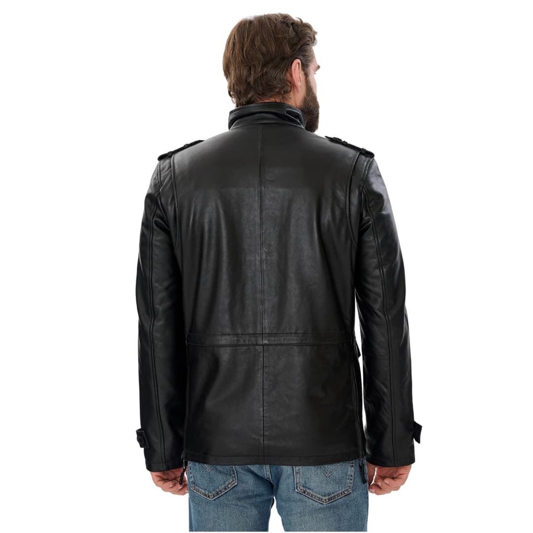 Mens Black Real Leather Coat