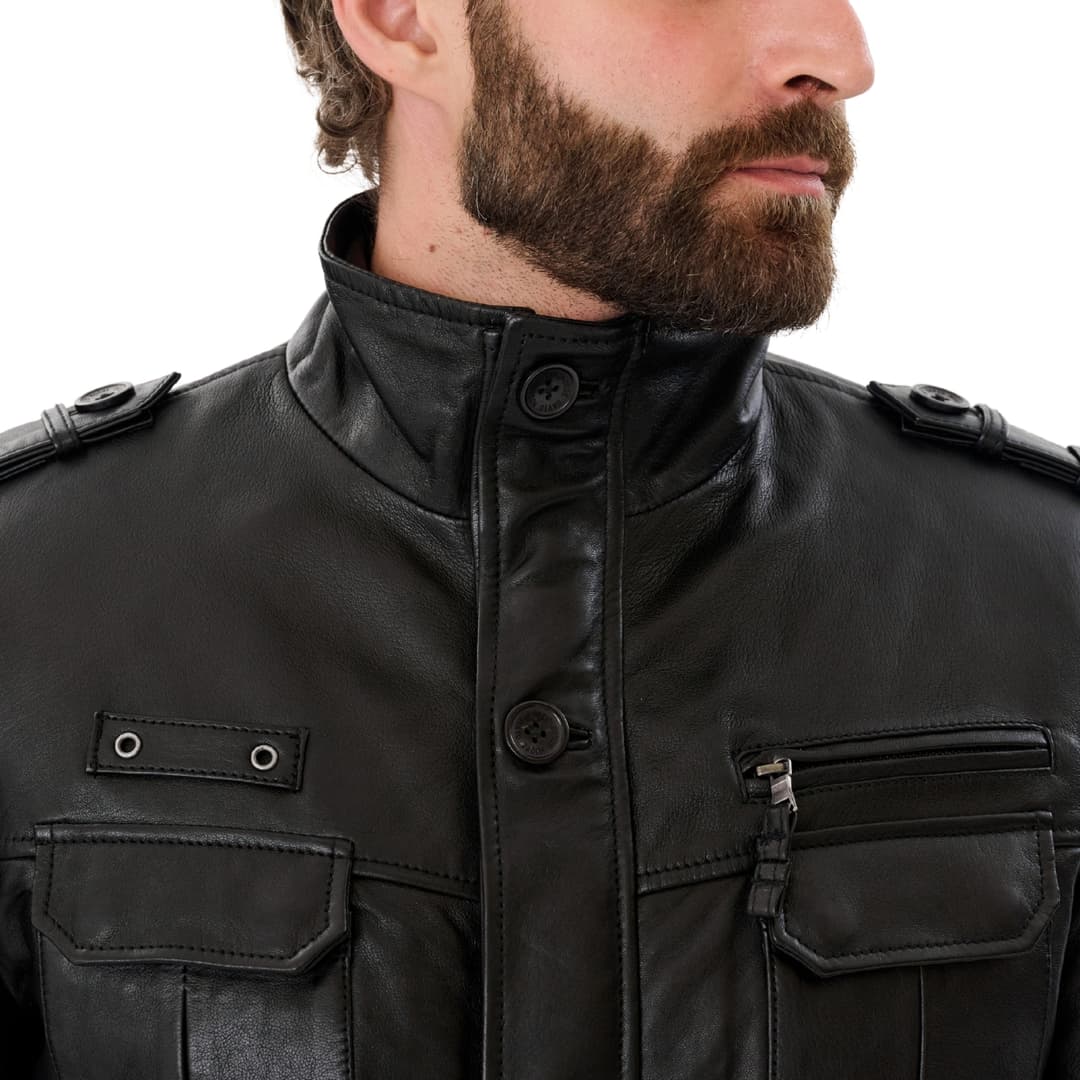 Mens Black Real Leather Coat