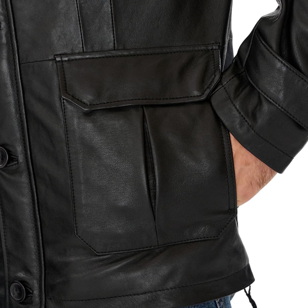 Mens Black Real Leather Coat