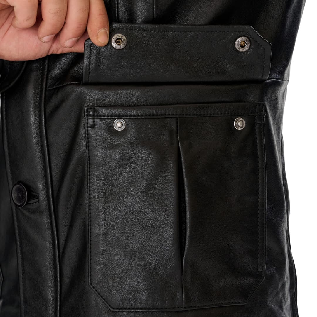 Mens Black Real Leather Coat
