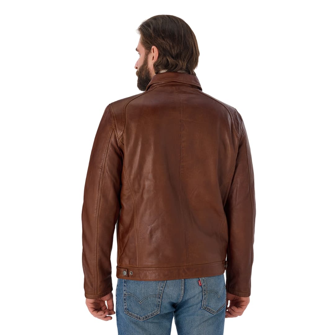 Mens Brown Cafe Racer Leather Motorcycle Jacket