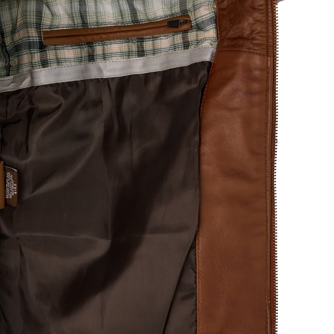 Mens Brown Cafe Racer Leather Motorcycle Jacket