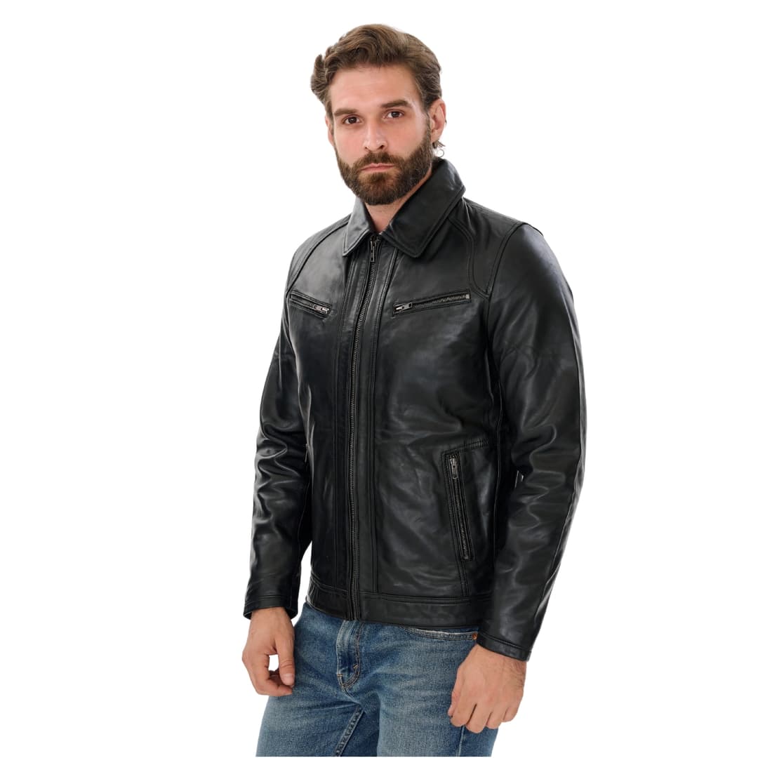 Mens Cafe Racer Black Motorycle Jacket