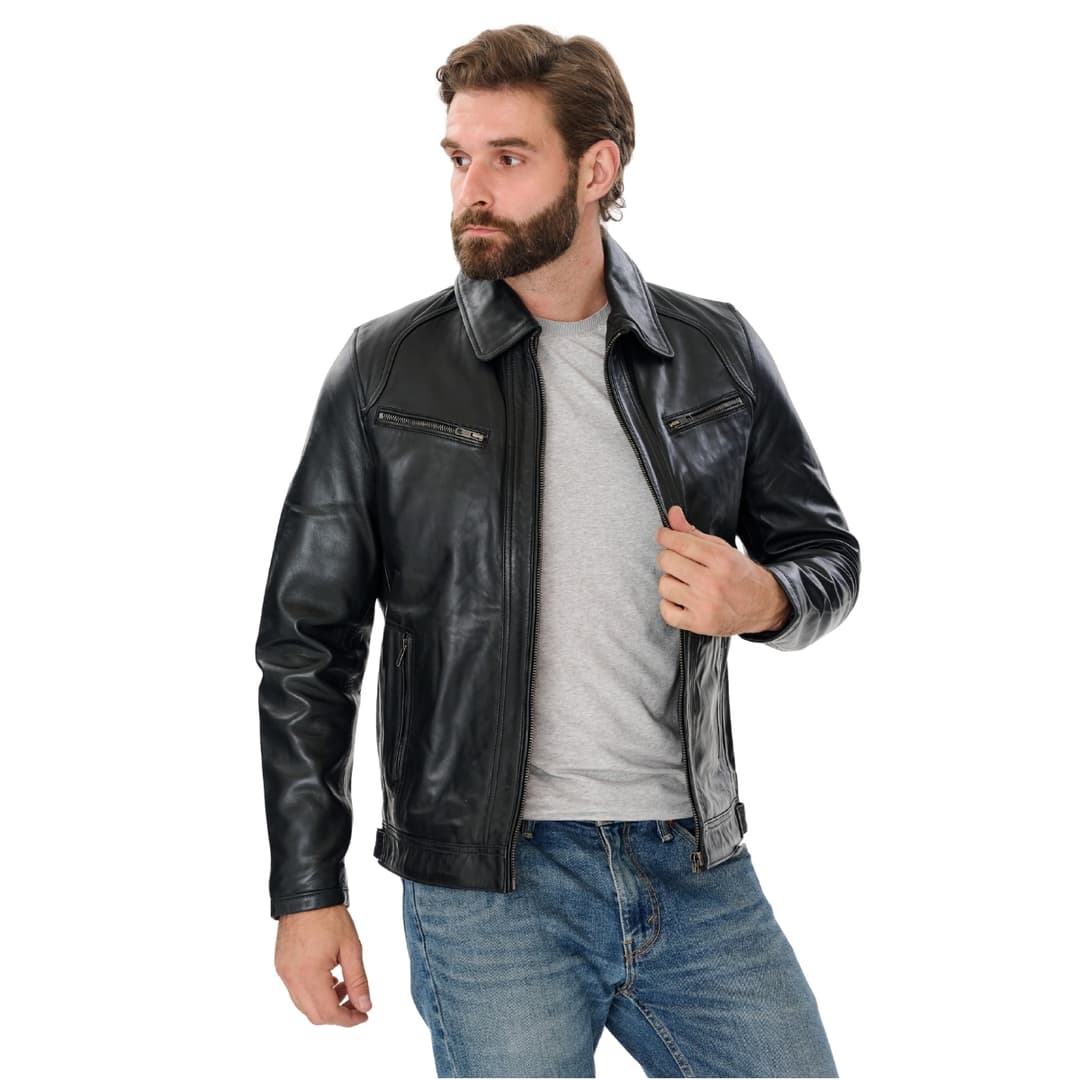 Mens Cafe Racer Black Motorycle Jacket