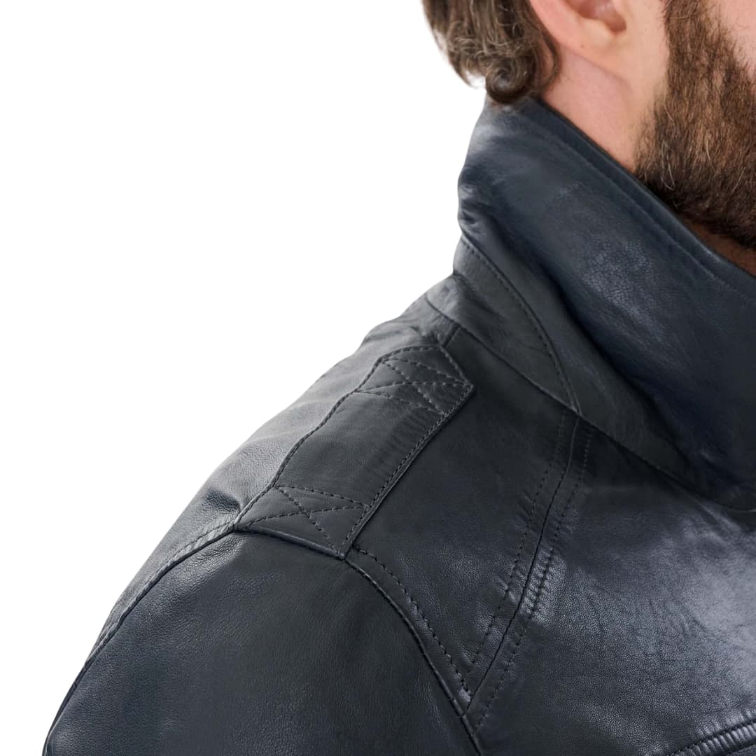 Mens Blue Leather Biker Jacket