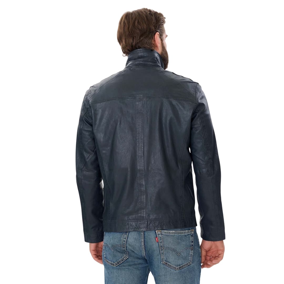 Mens Blue Leather Biker Jacket