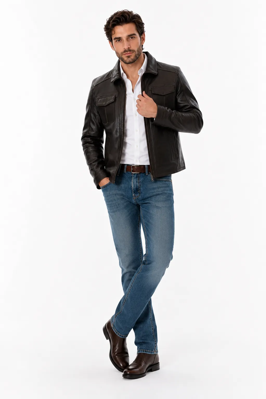 Mens Brown Trucker Leather Jacket_4
