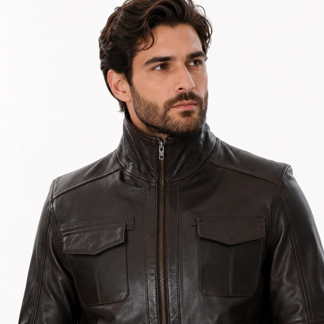 Mens Brown Trucker Leather Jacket_6
