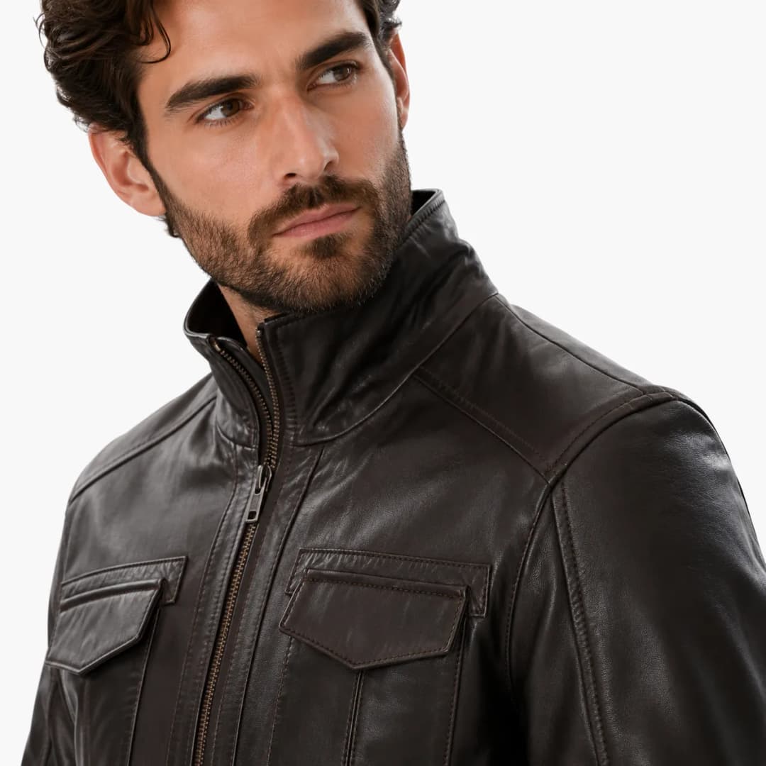 Mens Brown Trucker Leather Jacket_7