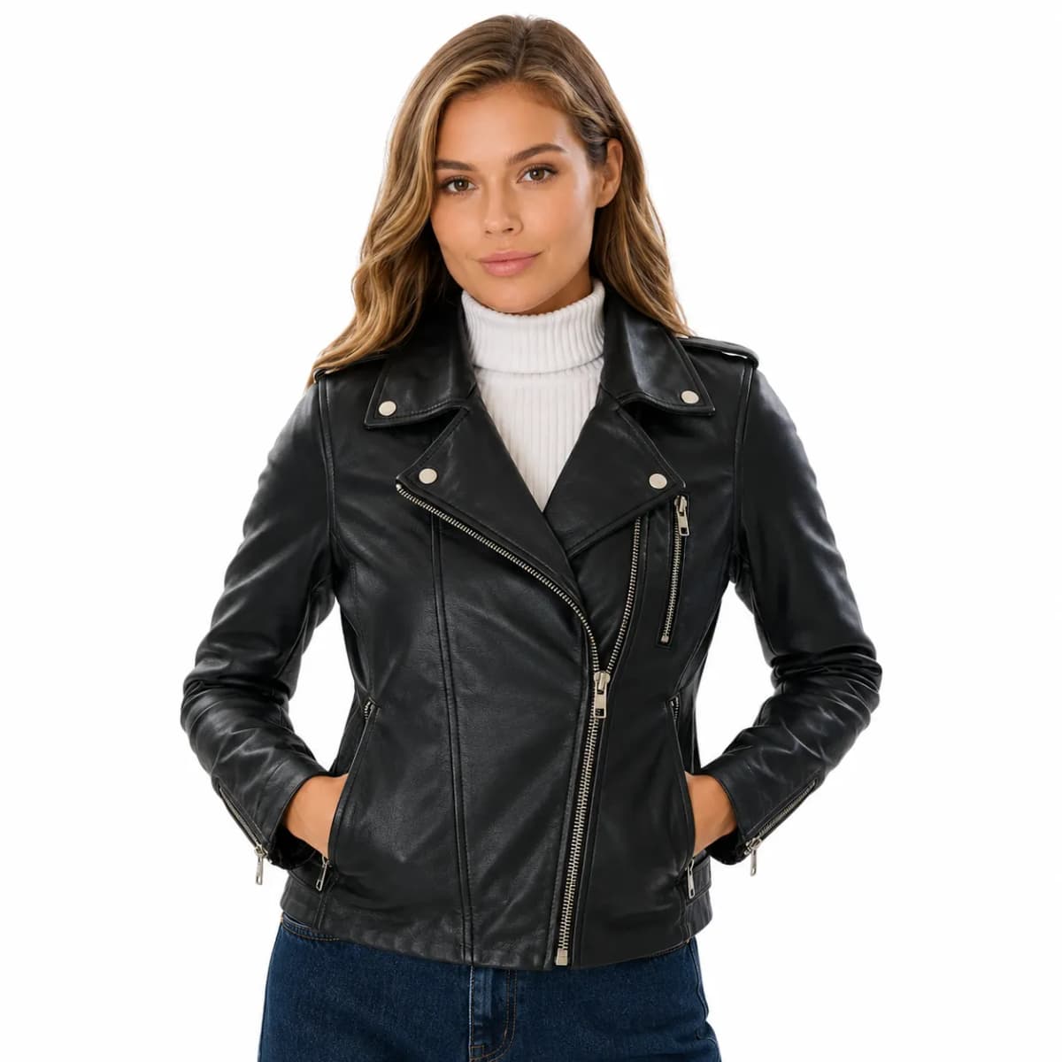 Womens Black Leather Biker Jacket