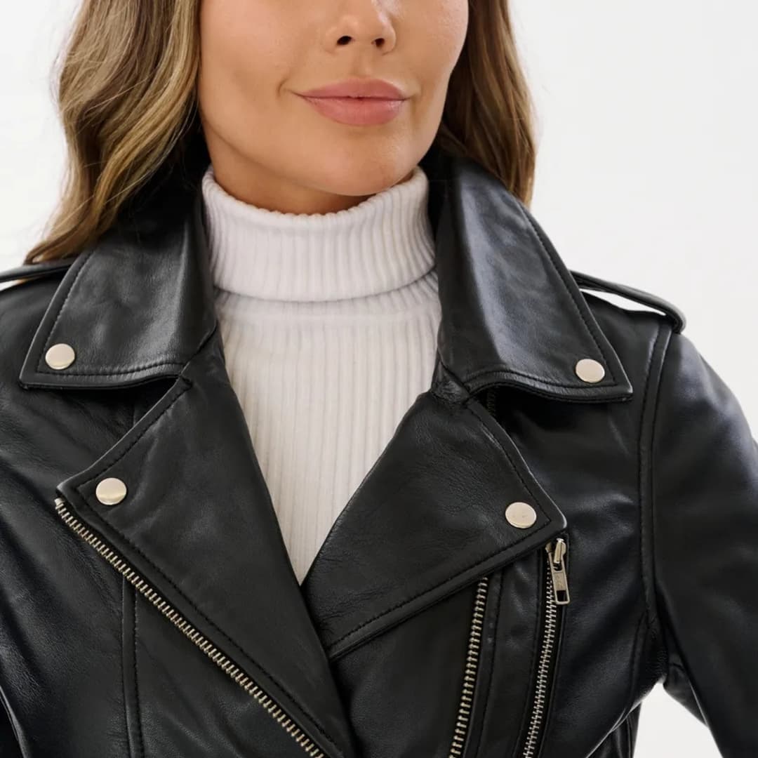 Womens Black Biker Leather Jacket