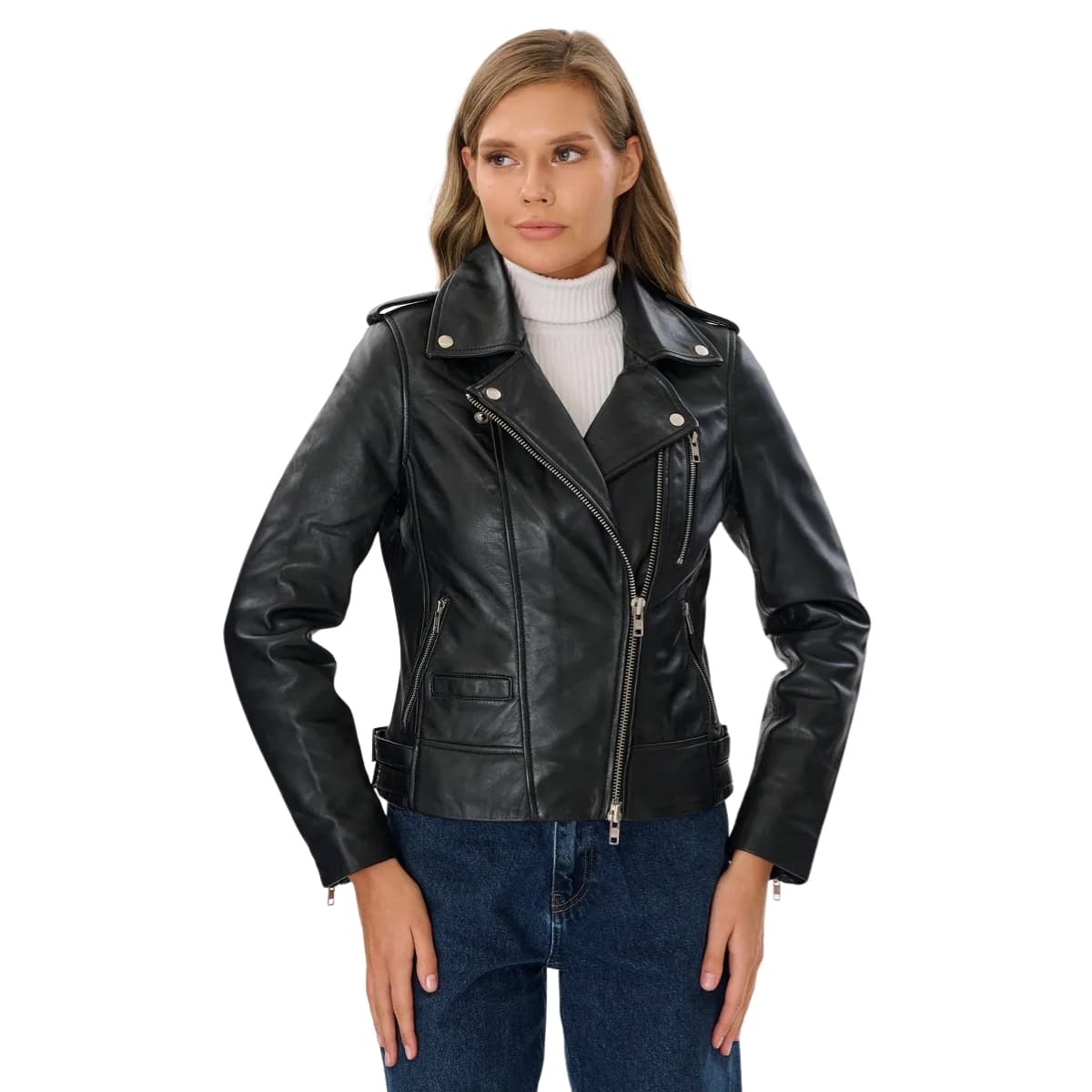 Womens Black Leather Biker Jacket