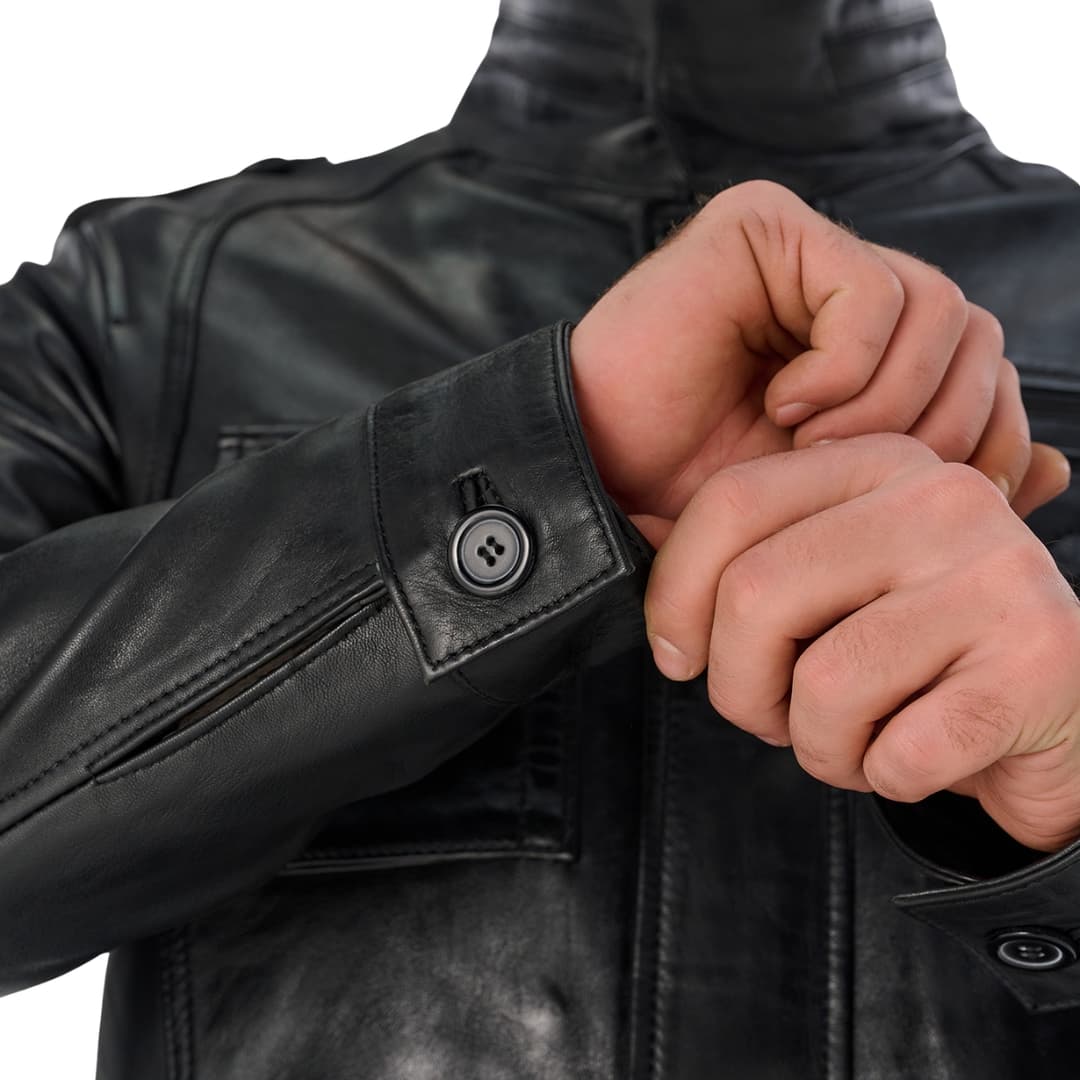 Mens Black Genuine Leather Trucker Jacket