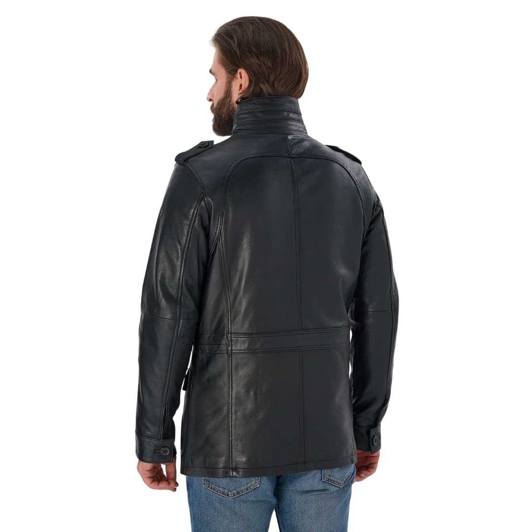 Mens Black Genuine Leather Trucker Jacket