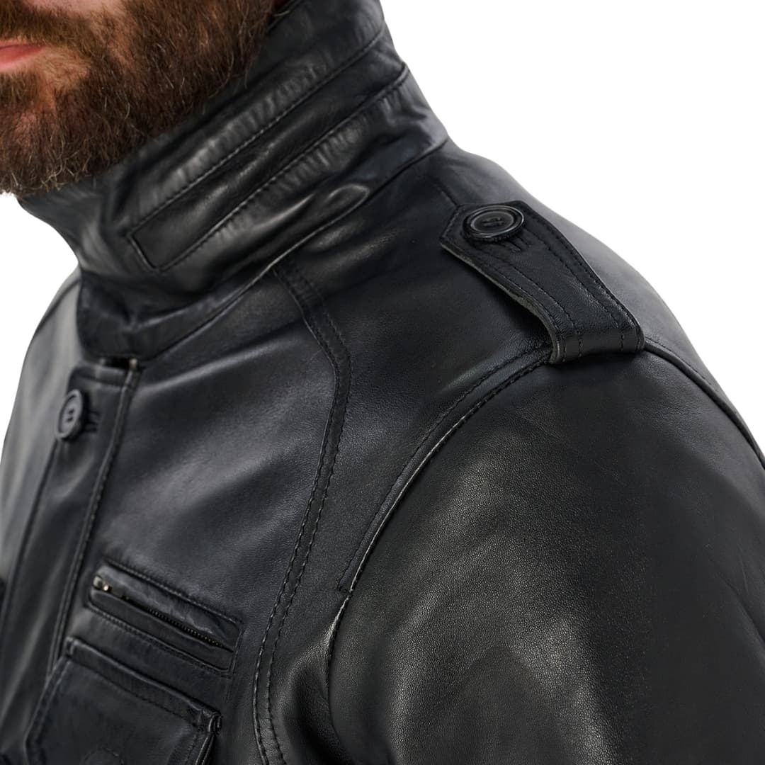 Mens Black Genuine Leather Trucker Jacket