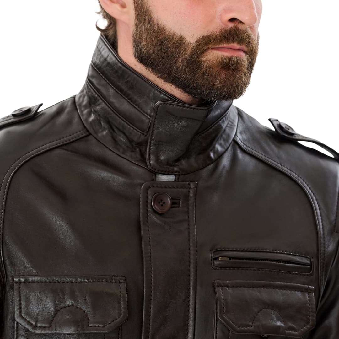 Mens Brown Leather Trucker Long Jacket