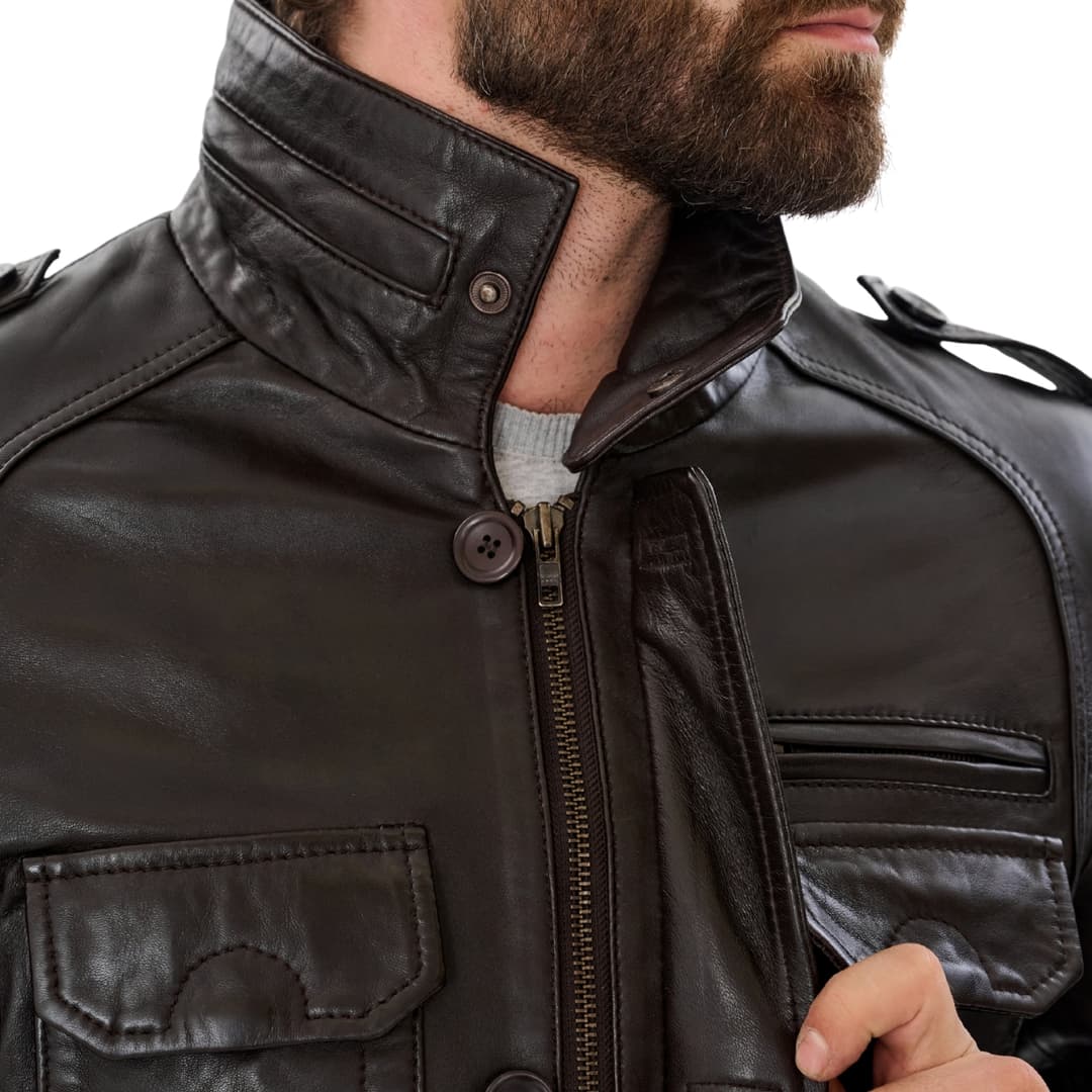 Mens Brown Leather Trucker Long Jacket