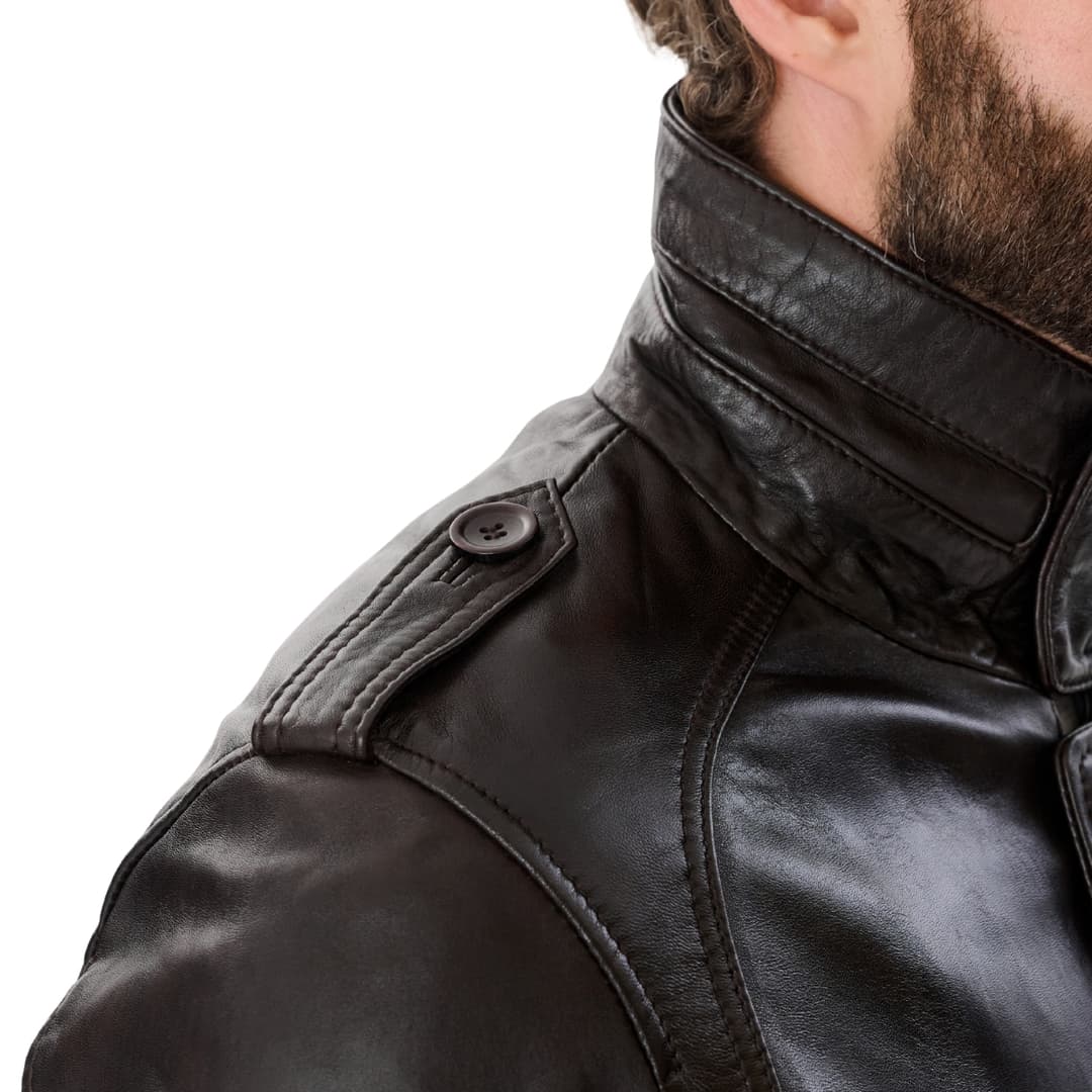 Mens Brown Leather Trucker Long Jacket