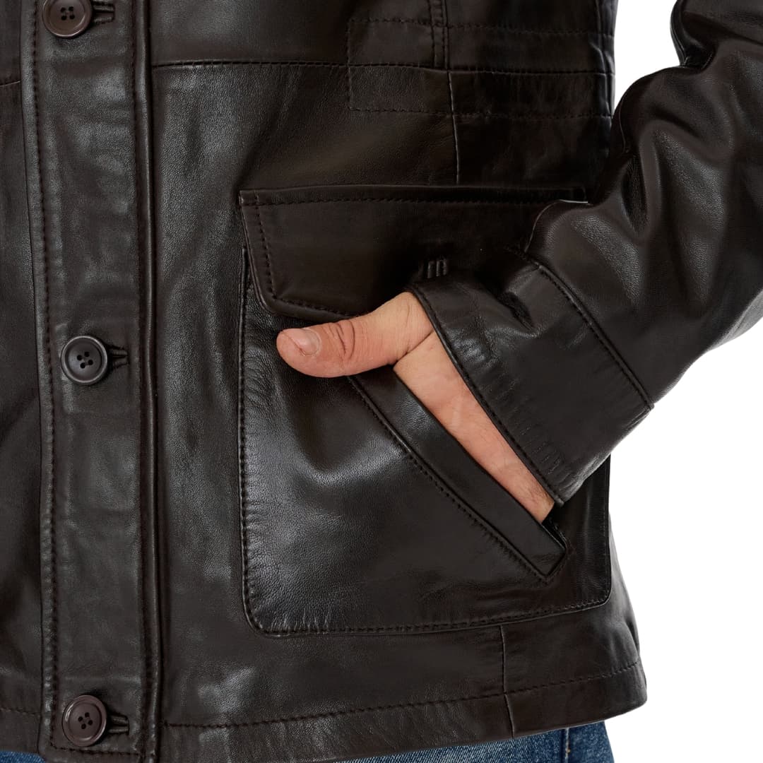 Mens Brown Leather Trucker Long Jacket