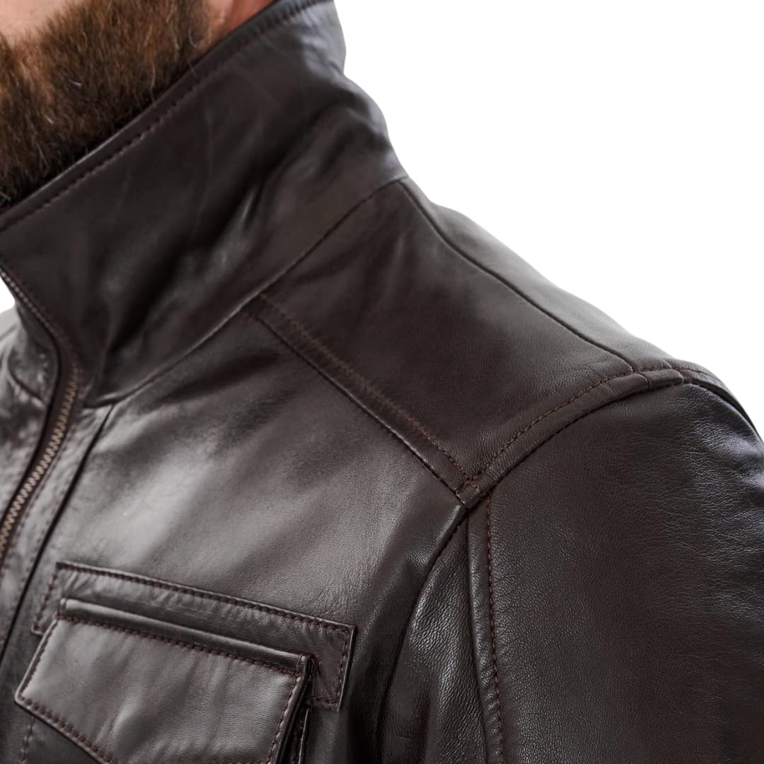 Mens Genuine Leather Jacket Trucker Style