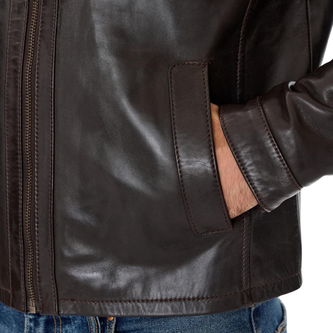 Mens Genuine Leather Jacket Trucker Style