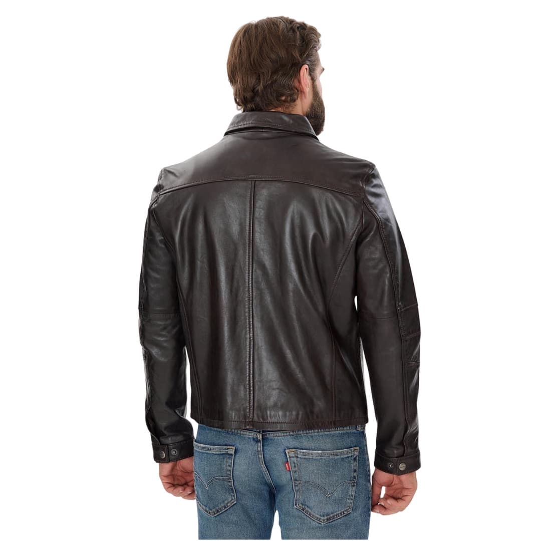Mens Genuine Leather Jacket Trucker Style