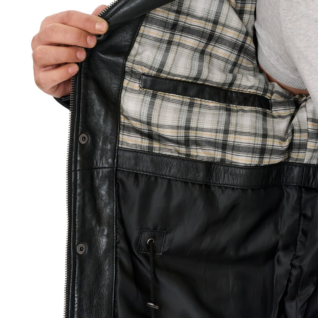 Mens Sheepskin Black Leather Trucker Jacket