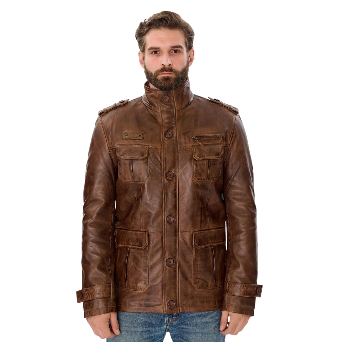 Mens Vintage Brown Leather Coat