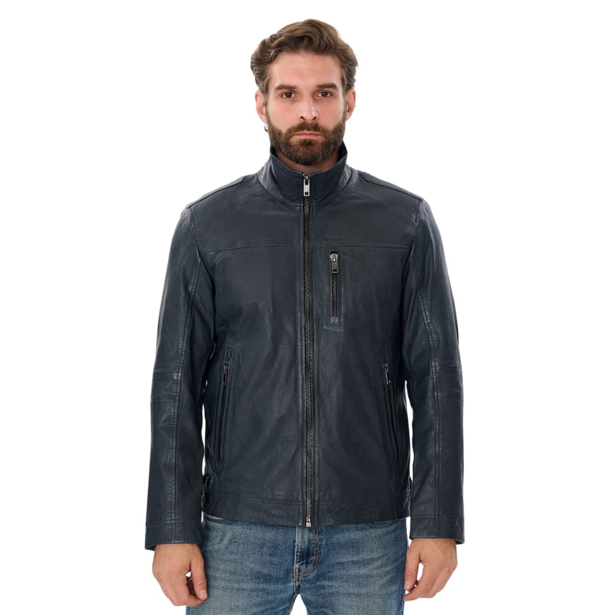 Mens Blue Leather Jacket