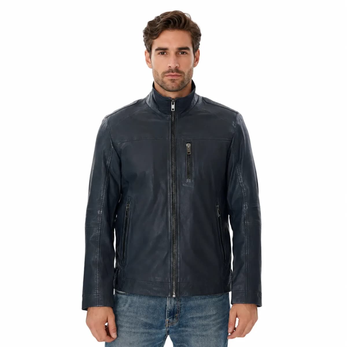 Mens Vintage Blue Leather Jacket