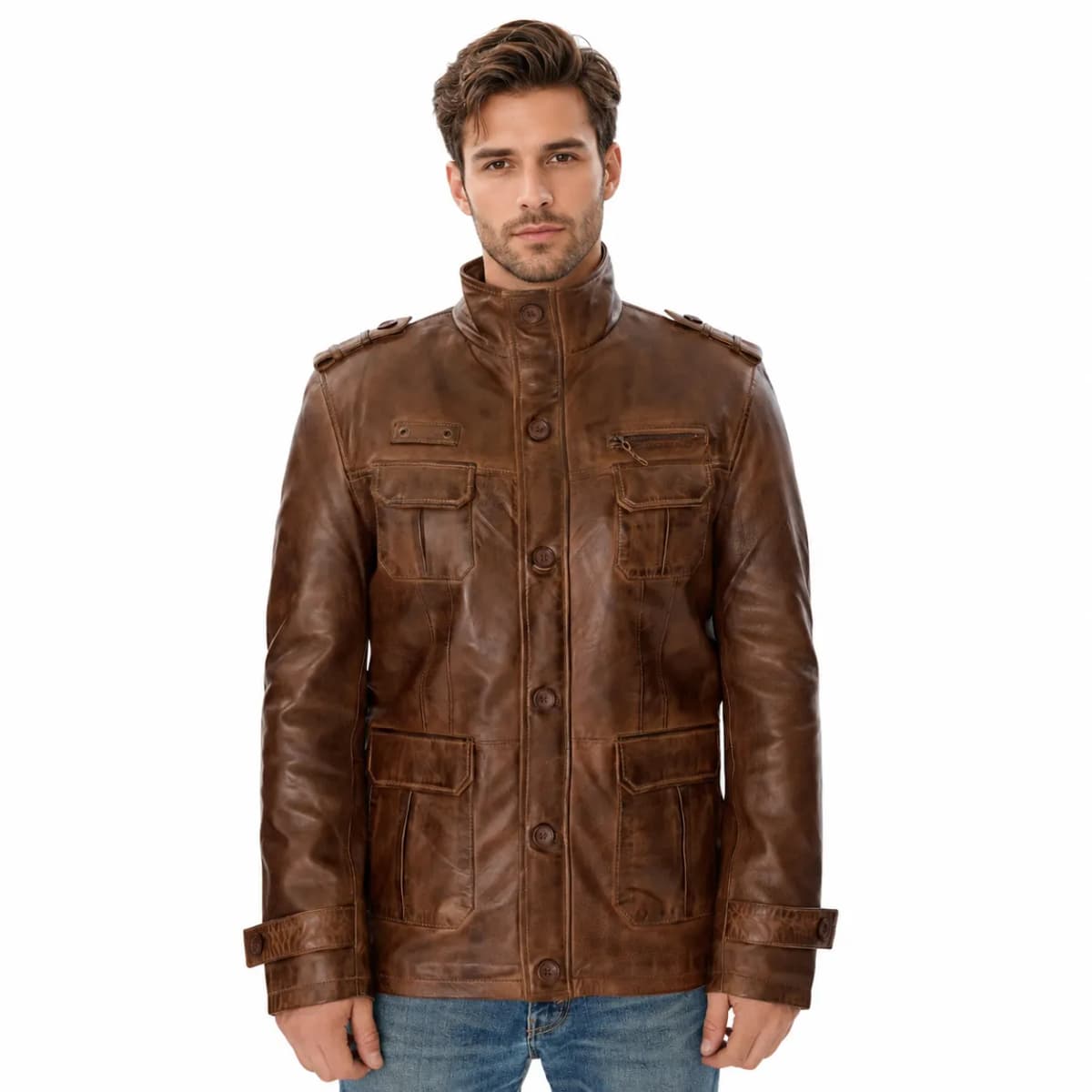 Mens Vintage Brown Leather Jacket