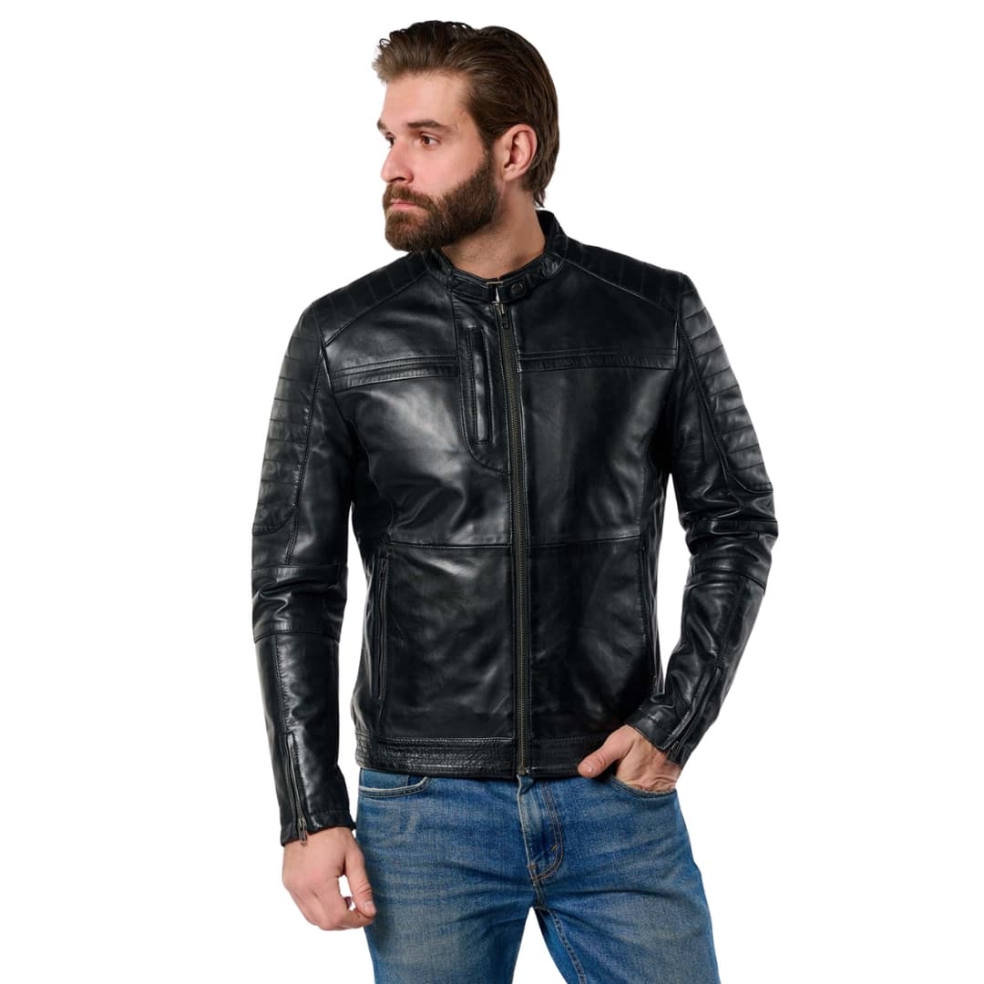 Black Mens Leather Biker Jacket (10)