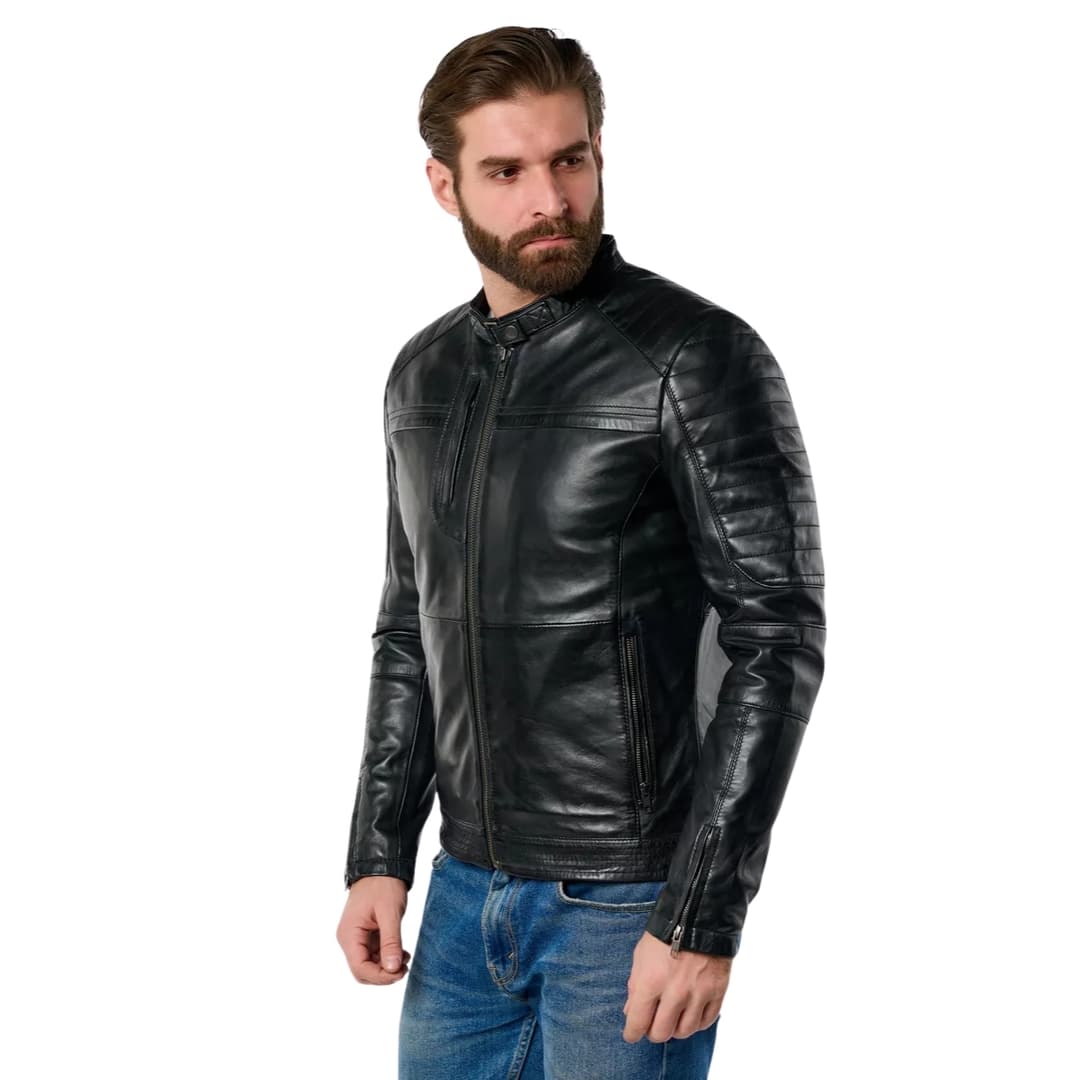 Black Mens Leather Biker Jacket (3)